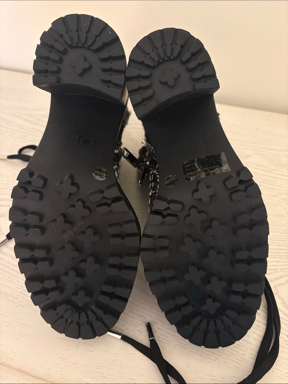 JLo B&W Tweed Lace-Up Chunky Heel Ankle Boots w/zip & jewel accents - Picture 8 of 14